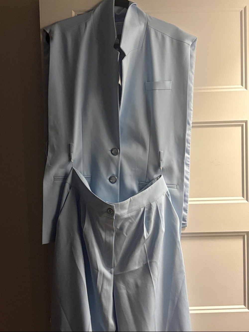 Light Blue High-Waist Pleated Trousers with Matching Vest